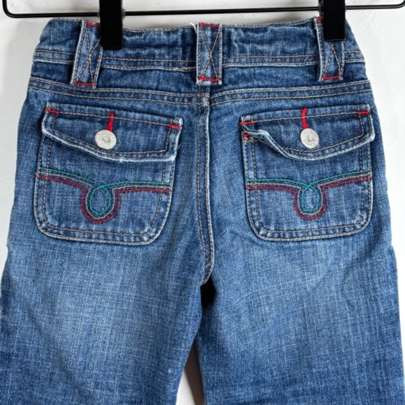 Mini Boden Bootcut Flare Jeans Girls 3-4Y Embroidered Back Flap Denim Classic - Picture 4 of 9